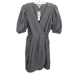 Topshop Gingham Print Wrap Mini Dress Short Sleeve White/Black Size 6 NWT